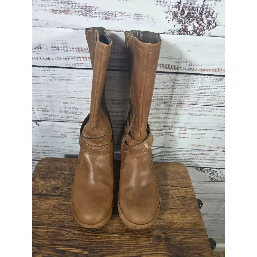 Merrell women's Brown Leather Mid-calf Boots size 7.5 Side Zip Comfort Heel